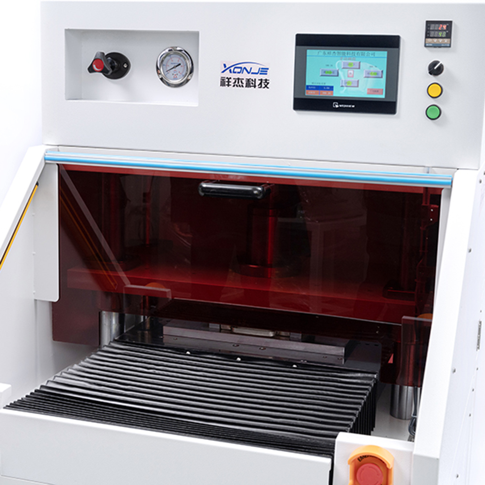 Automatic PCB stamping equipment featuring PLC system, safety protection devices, and high-precision cutting platform