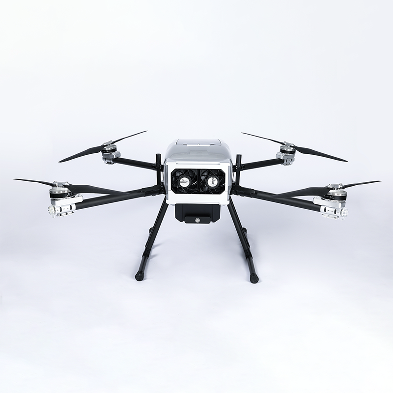 Front view of commercial autonomous drone for industrial inspection and patrol missions