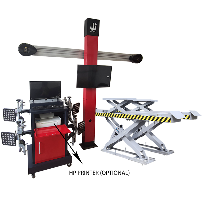 Complete wheel alignment machine set with accessories and wooden box packaging