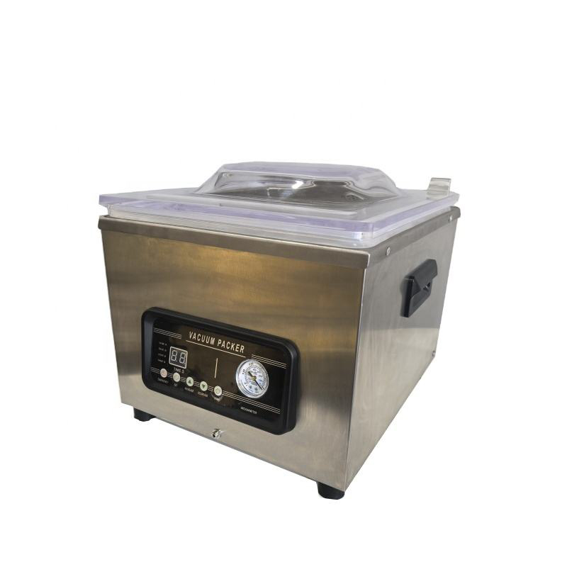 Single chamber vacuum packing machine DZ-260C with stainless steel body and compact tabletop design for food preservation.