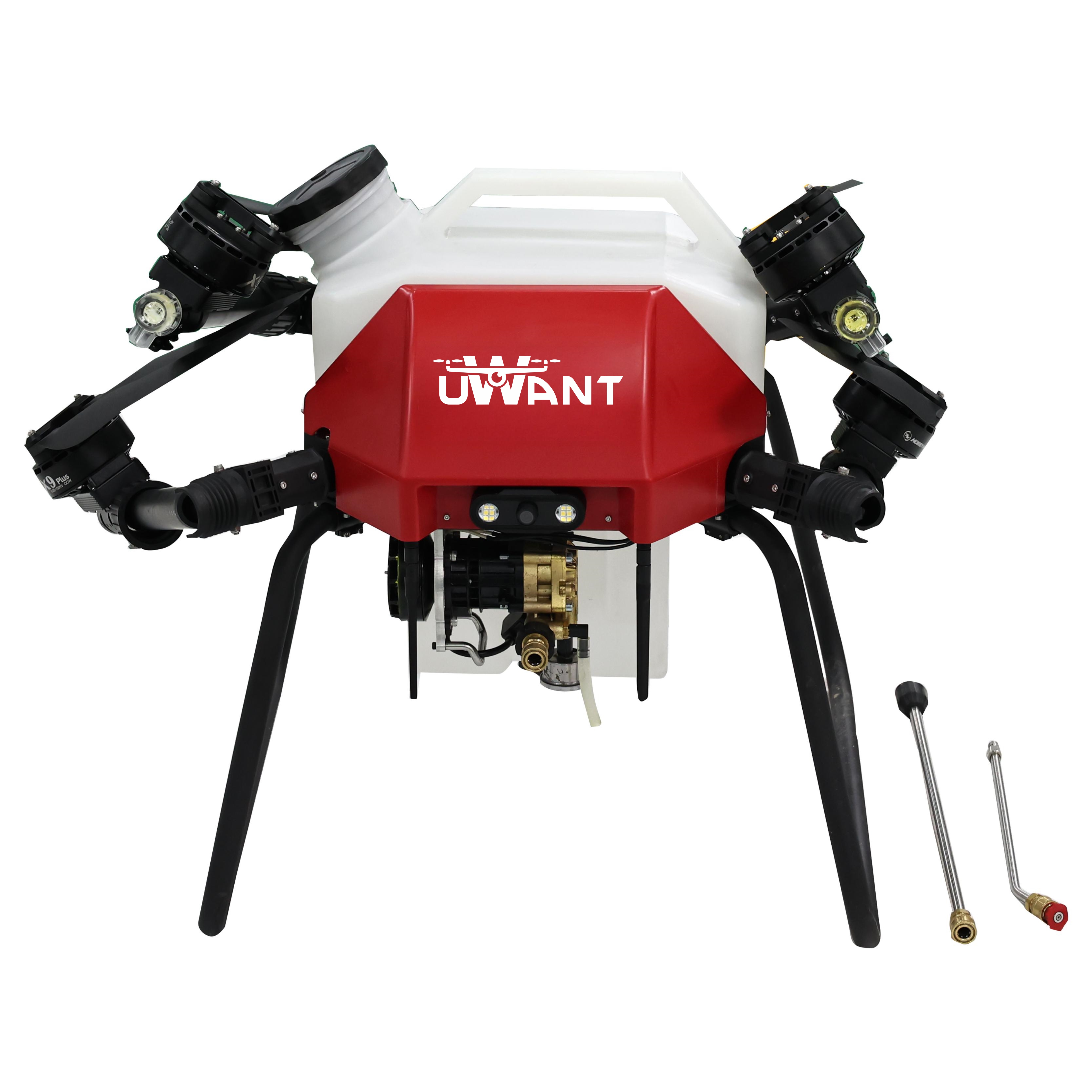 Large capacity UAV washing roof surface with precision spraying system