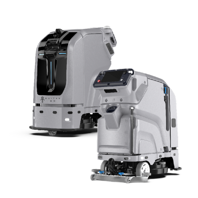 commercial sweeping and vacuuming robot with large water tanks