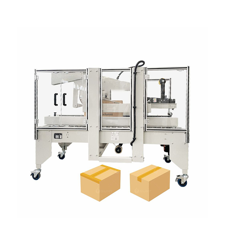 Automatic carton forming and sealing machine for packaging lines with adjustable carton size support