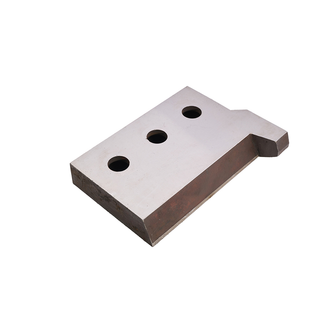 Front view of tool steel rolling mill blade with triple holes for precision hot steel cutting